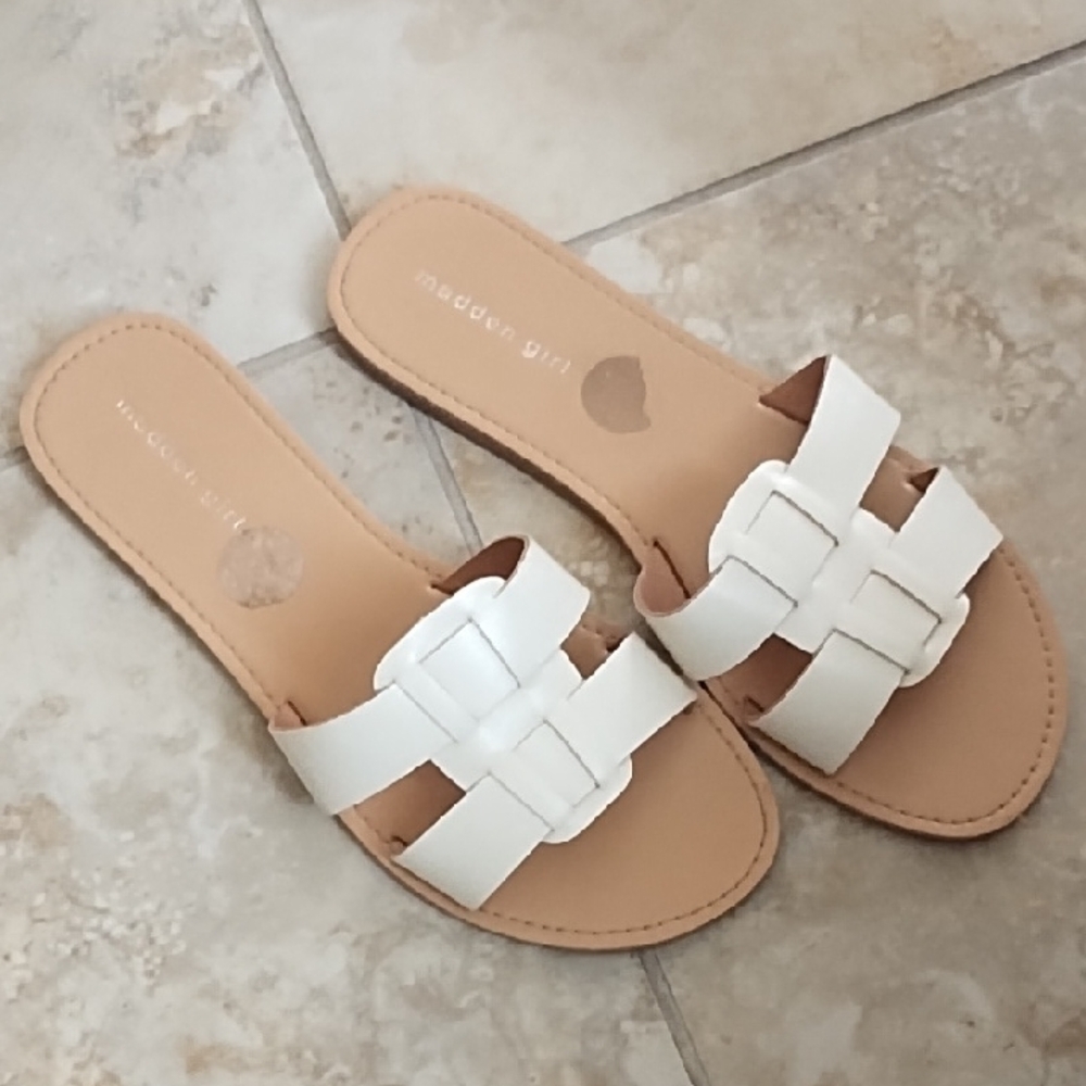 Madden Girl White and Tan H-Style Sandals
